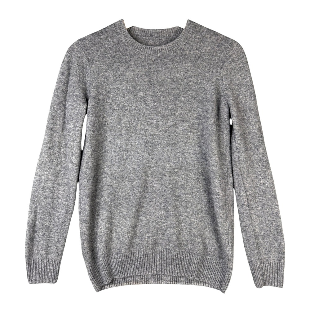 Superfine Merino Wool Crew Neck Sweater Heather Gray Long Sleeve Fine Knit